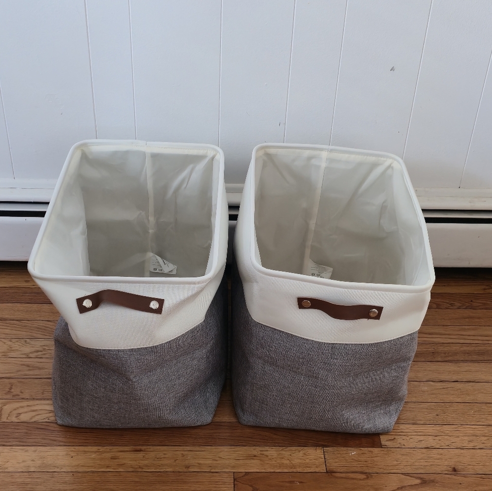 2 Large Fabric Storage Baskets | 25.5L Storage Bins, Linen Closet Baskets